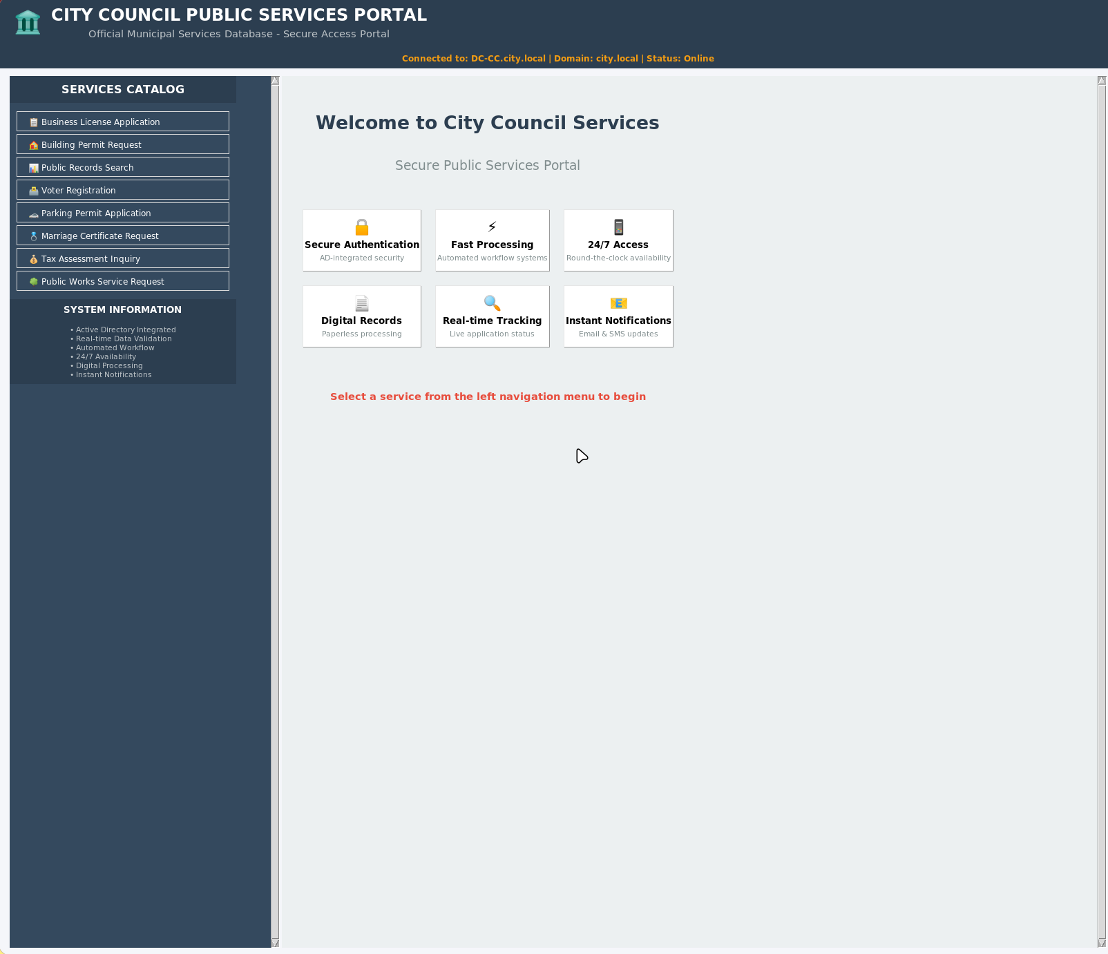 City Council Public Services Portal GUI