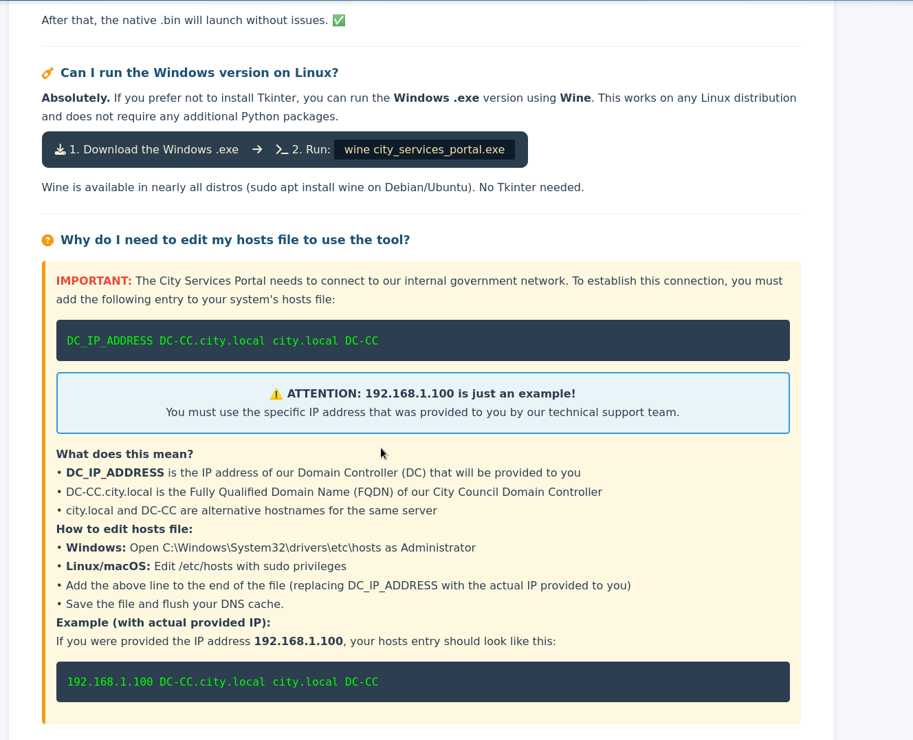 FAQ Page with Hosts Configuration