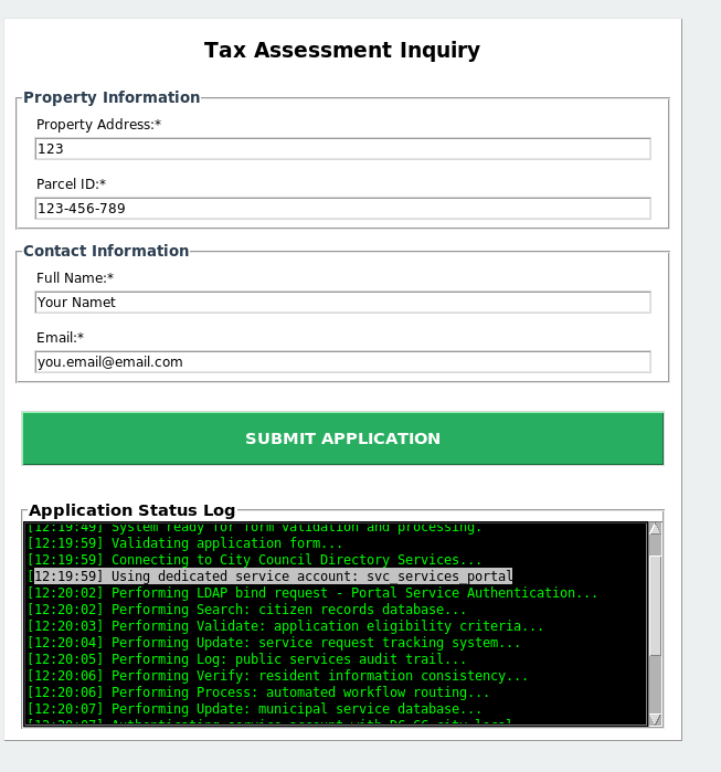 Tax Assessment Inquiry with Application Status Log