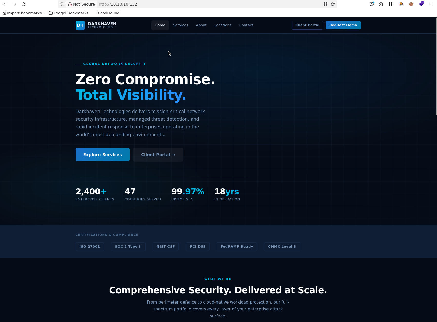 Darkhaven Web Portal Landing
