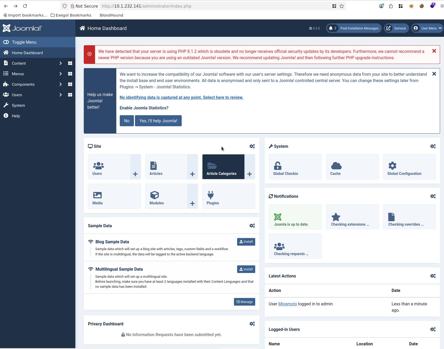Joomla Admin Dashboard