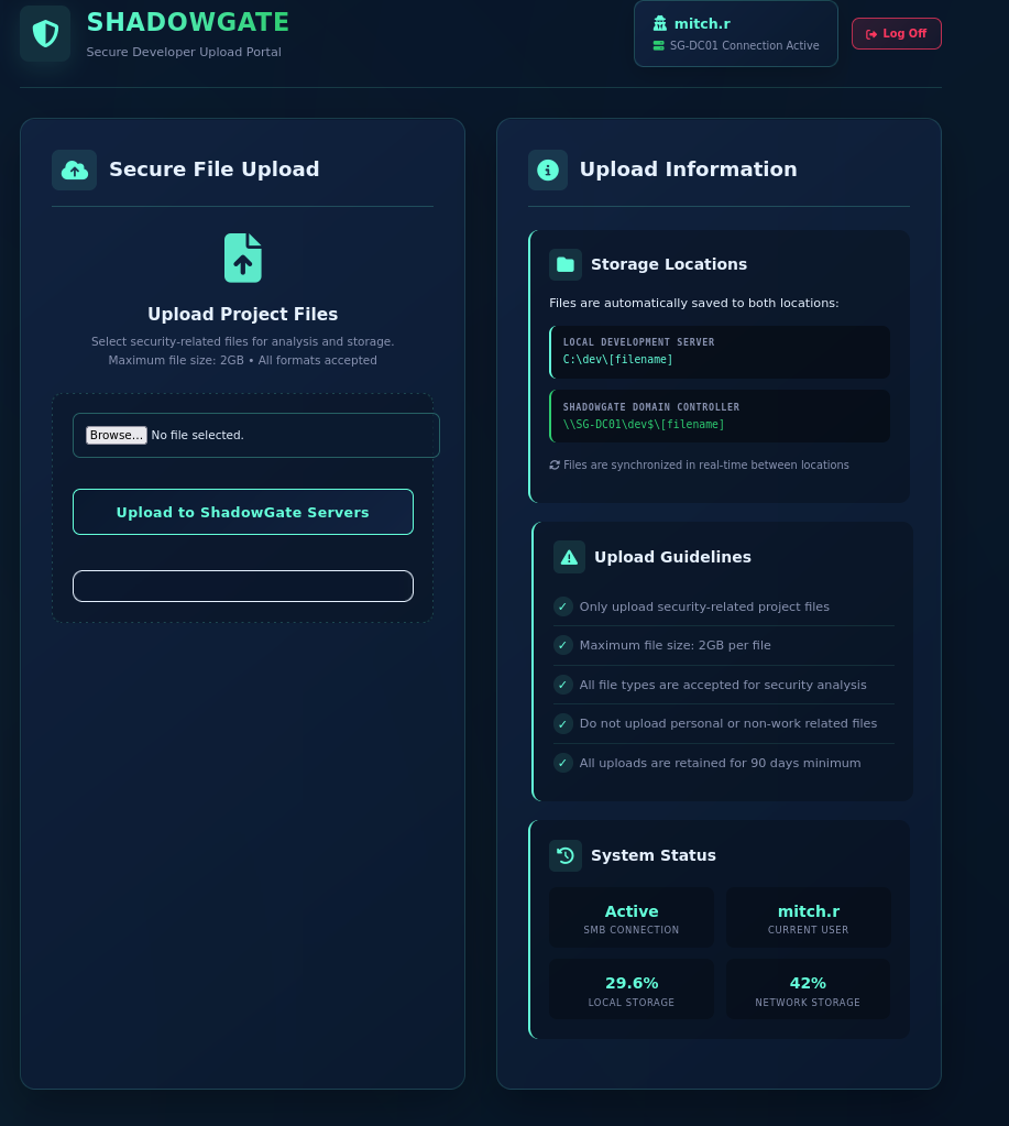 Dev upload portal auto-authenticated as mitch.r