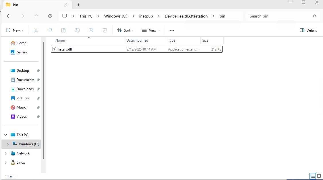 File Explorer showing hassrv.dll